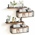 thumbnail image 3 of Bathroom Shelf Over Toilet, Floating Bathroom Shelf Wall Mounted with Wire Basket, Floating Shelf for Wall Décor-Rustic Brown, 3 of 11