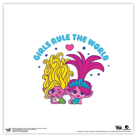 Gallery Pops Trolls Band Together - Girls Rule The Wrold Wall Art, Unframed Version, 12" x 12"