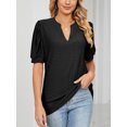 thumbnail image 2 of SHIBEVER Blouse Dressy Casual V Neck Puff Sleeve Tops Summer Tshirts for Women Loose Fashion Eyelet Tee Solid Color Black Size M, 2 of 6