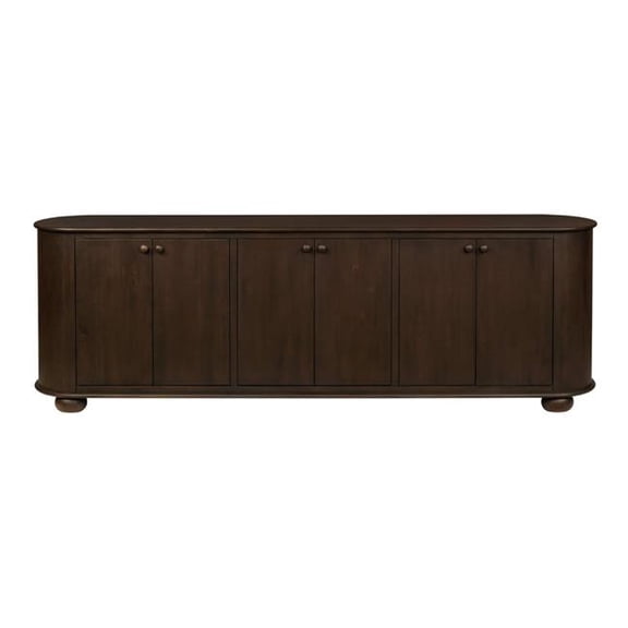 Astrid 6-Door Sideboard in a Mid-Century Barista Brown Finish on Oak Solid Wood