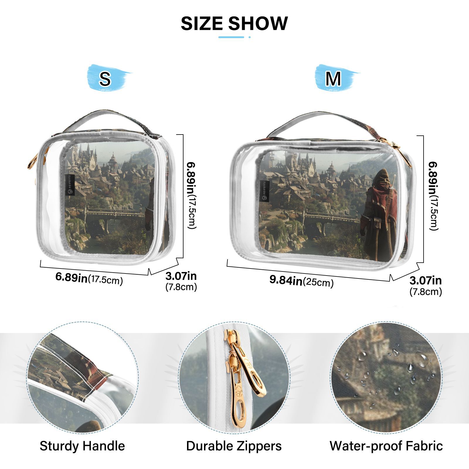 Clear Makeup Bags with Handle Large Opening 2 Pack Set Toiletry Bag Quart Size Bag, for Women Man Traveling Travel Essentials, Toiletries and Other. Game Graphic Capture