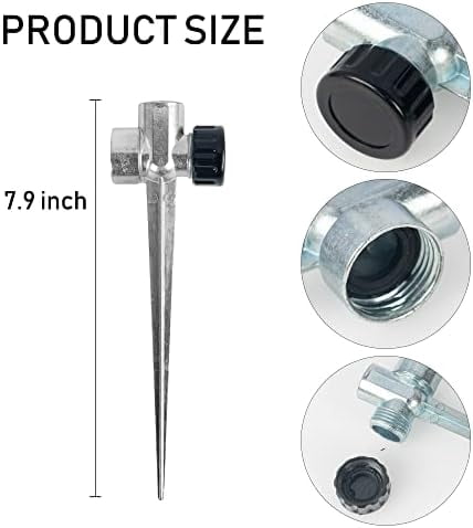 RibRave 6 Pack 1/2 inch Zinc Alloy Lawn Sprinkler Spike Base, Water Flow Thru Sprinkler for Yard, Lawn, Garden and Grass Irrigation