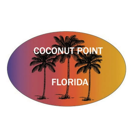Coconut Point - Coconut Point Florida Souvenir Palm Trees Surfing Trendy Oval Decal Sticker