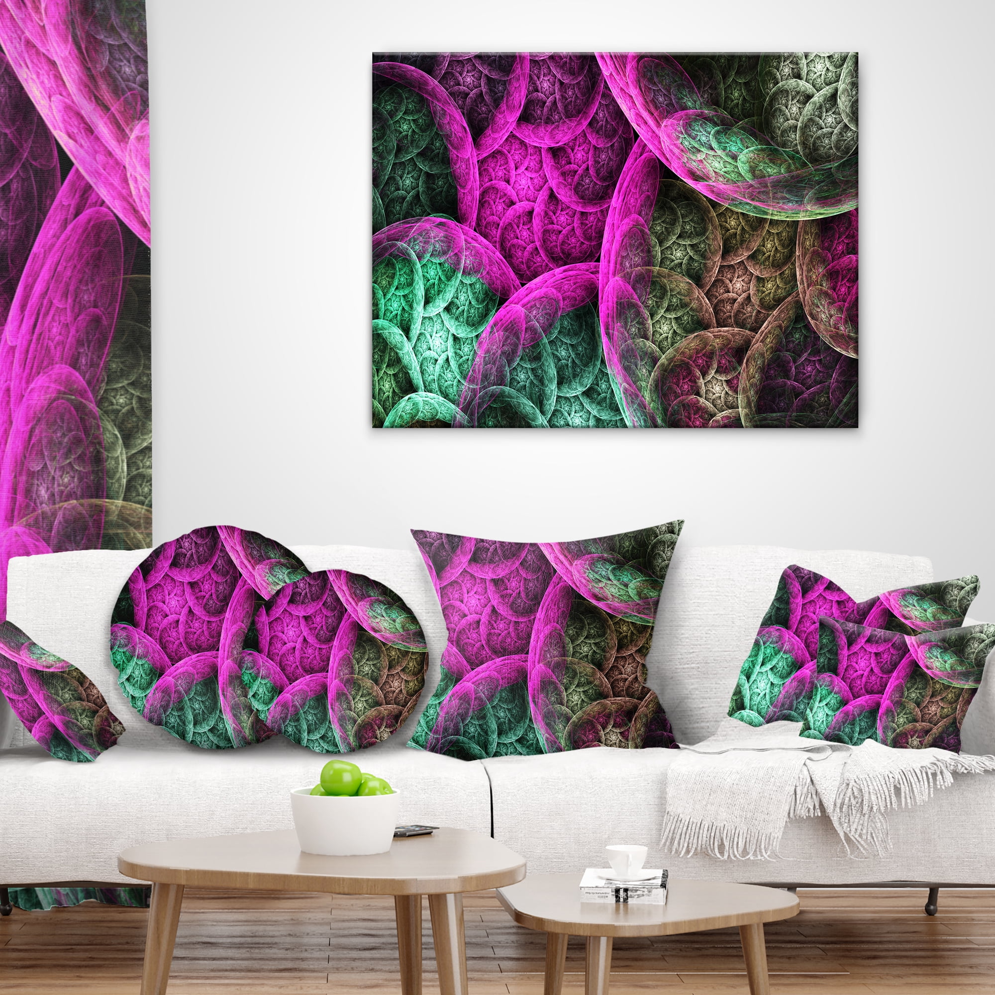Designart Pink Green Dramatic Clouds - Abstract Throw Pillow - 16x16