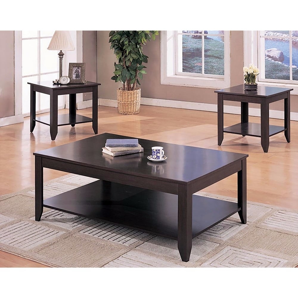 VECELO 3 Piece Coffee Table and End Table Set for Living Room Black Walmart