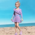 thumbnail image 6 of ZHOGXU Kids Girls 3 Piece Swimwear Long Sleeved Cartoon Print Ruffles Top And Shorts Comfortable Beachwear With Swim Cap For Pool Beach,Purple,8-9 Years, 6 of 7
