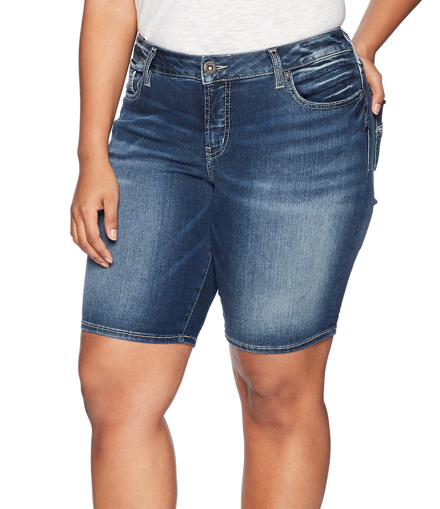 Silver Jeans Co. Womens Plus Curvy Fit Denim Shorts - Walmart.com - Walmart.com