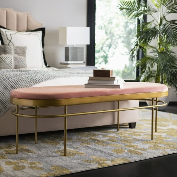 SAFAVIEH Sylva Modern Glam Oval Upholstered Bench, Dusty Rose/Gold