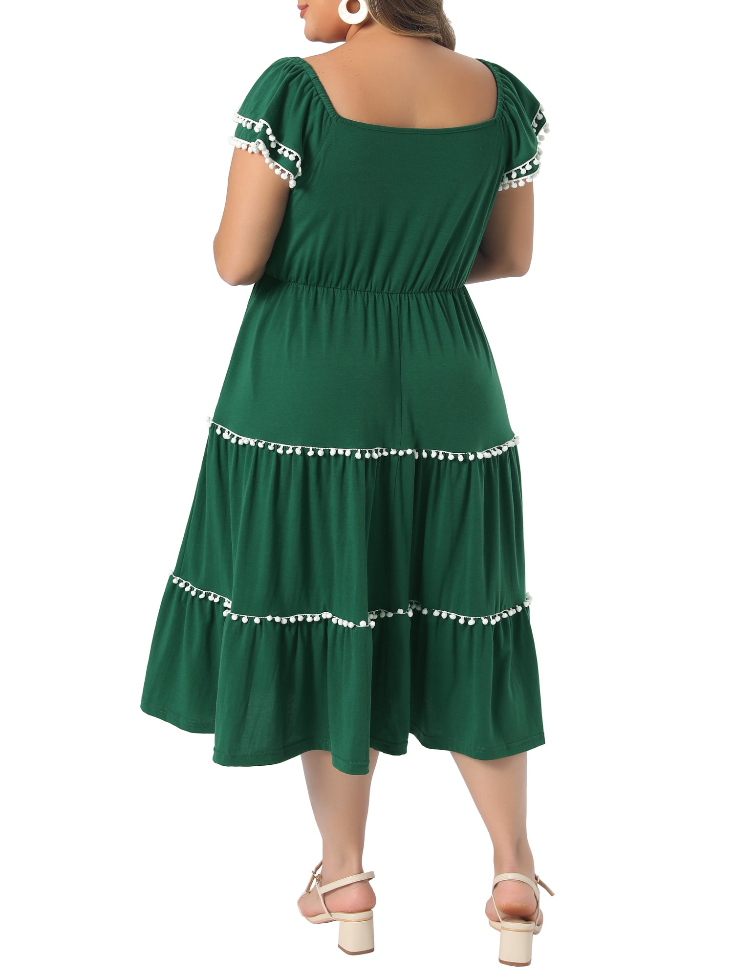 DARING DIVA Women's Plus Women's Boho Dress Ruffled Sweetheart Neck 2X Dark Green