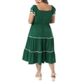 thumbnail image 4 of DARING DIVA Women's Plus Women's Boho Dress Ruffled Sweetheart Neck 1X Dark Green, 4 of 6