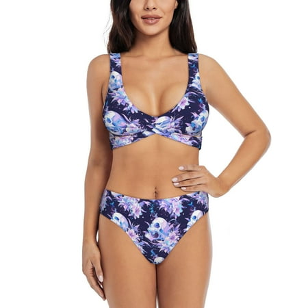 Swim Suits for Women 2024 Bikini - blue starry sky Skull flower Soft Stretchy High Waisted Bikini Sets for Women