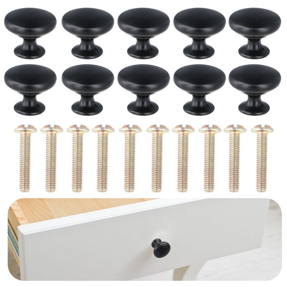 10 Pcs Single Hole Cabinet Knobs, Round Matte Black Drawer Pulls for Dressers Wardrobes, Zinc Alloy Cabinet Handles with Screws for Kitchen Bathrooms Bedrooms