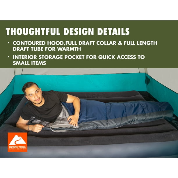 Ozark Trail 30-Degree Cold Weather Mummy Sleeping Bag, Blue, 85