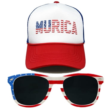 Funky Junque Foam Trucker Hat & Sunglasses Bundle - Merica Hat & USA Sunglasses