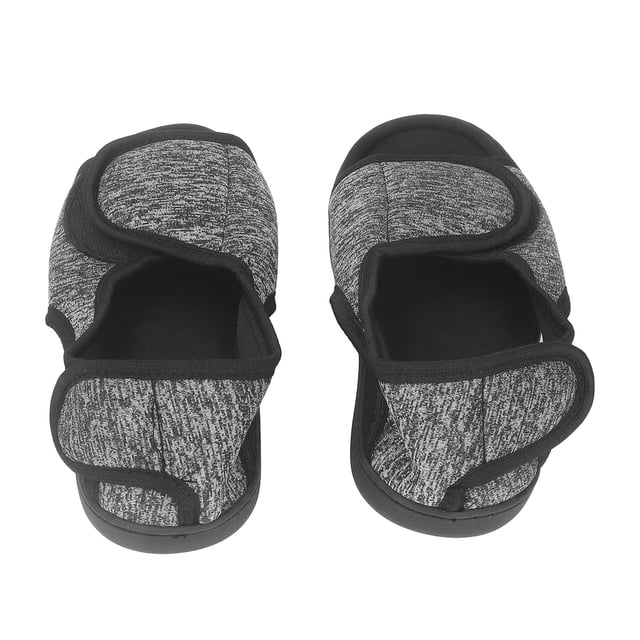 zapatos para diabéticos, 1 par de zapatillas para diabéticos ligeras con pies hinchados para mujeres embarazadas par de pantuflas abiertas gris jaspeado con cierre de velcro ajustable y felpa tejida interior, suela de goma TR antideslizante, vista superior frontal.