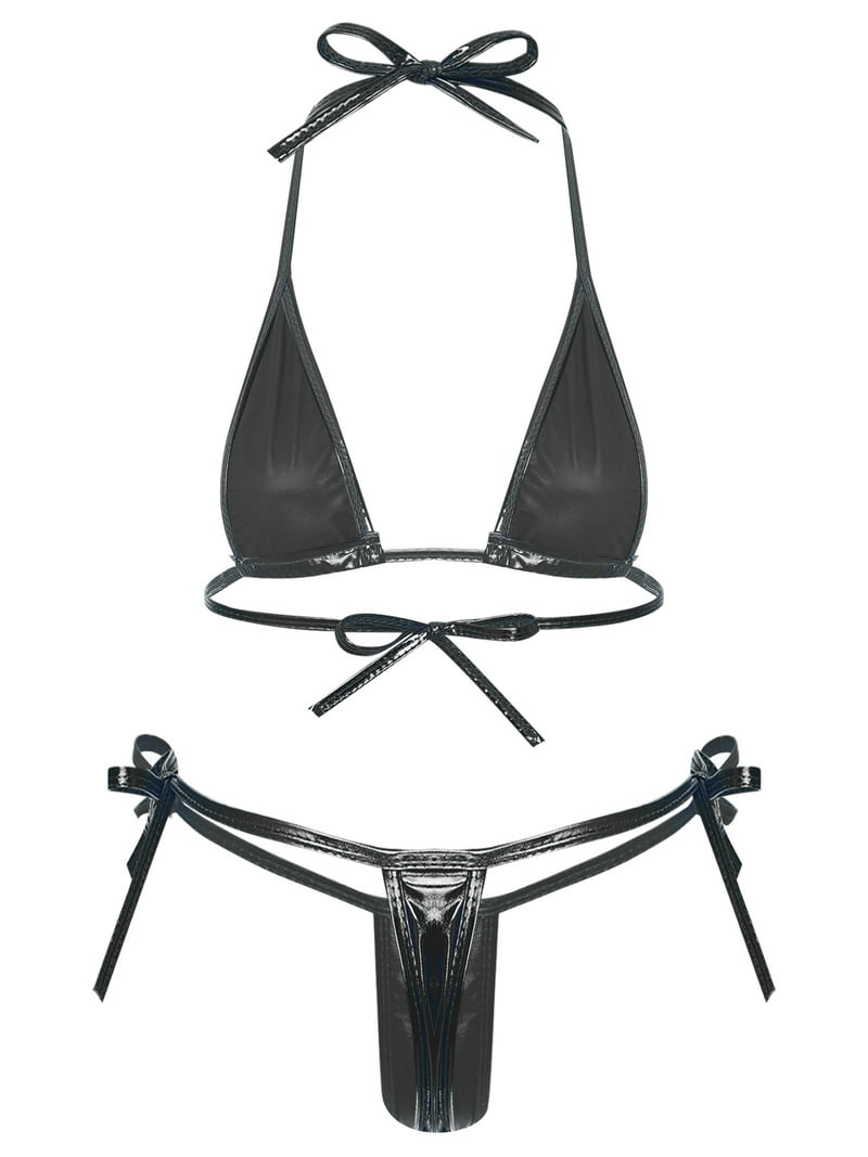 YIZYIF Womens Metallic Bikini Set Halter Triangle Bra with