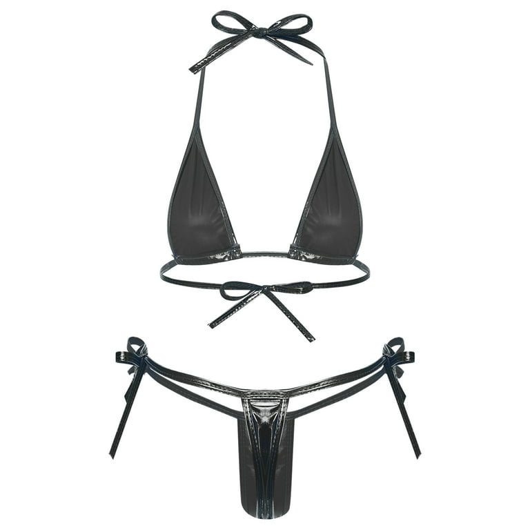 YIZYIF Womens Metallic Bikini Set Halter Triangle Bra with