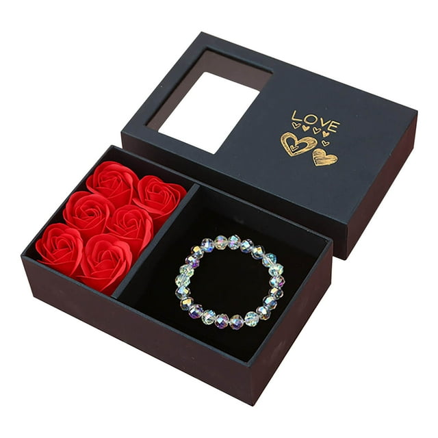 Agiferg Simulation Rose With Crystal Bracelet Gift Set Gift Box For Girl Mother