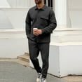 thumbnail image 2 of CharmCyan Men’s Casual Two Piece Textured Lounge Set, Long Sleeve Button Down Shirt and Elastic Waist Pants, Comfortable Outfit Black XL, 2 of 2