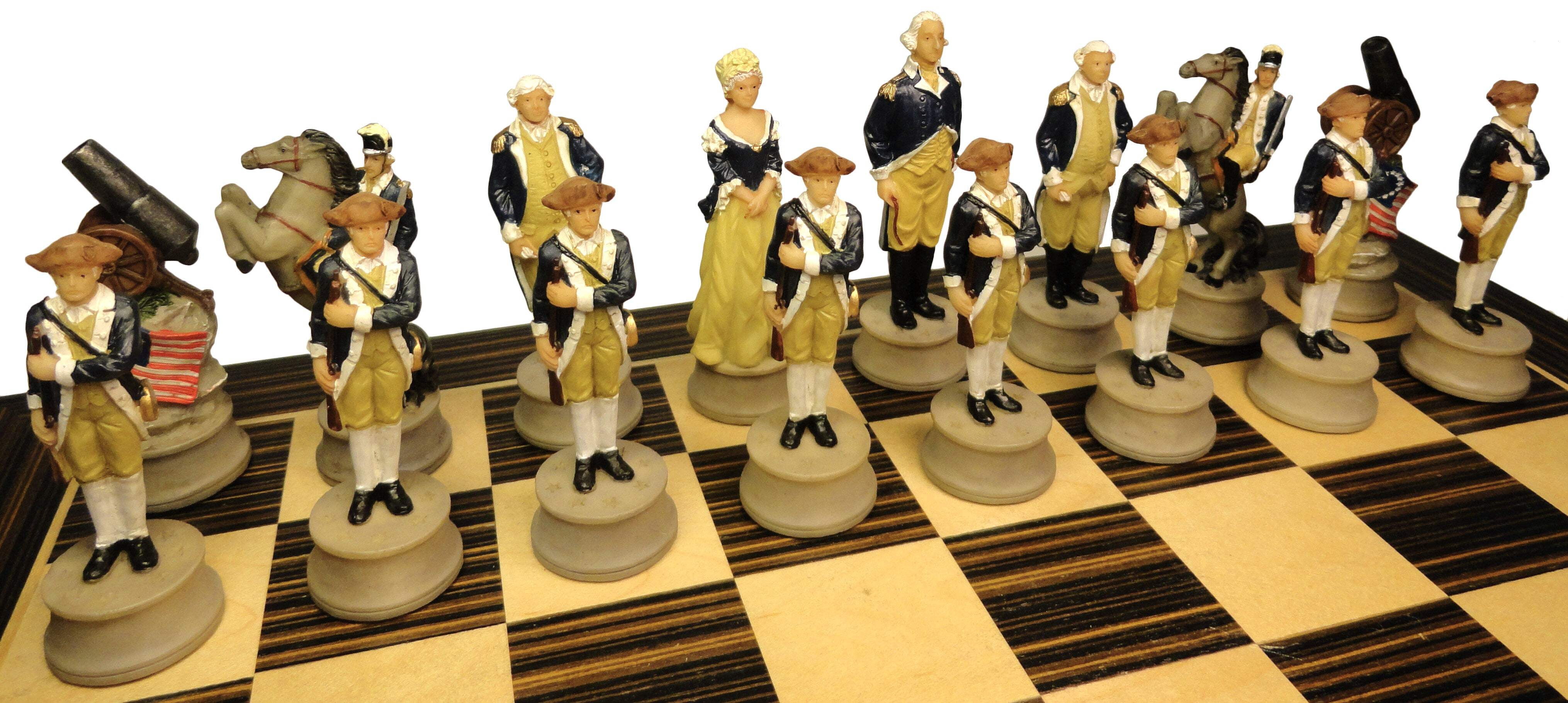 American REVOLUTION Chess Set W 14" Ebony Black  Maple Wood Board Independence