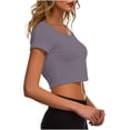 thumbnail image 4 of SEMPAI Womens Modal Cropped Summer Tops, Versatile Solid Loose Crewneck Short Sleeve Workout Casual Tee Shirts, 4 of 5