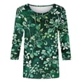 thumbnail image 5 of YUGYXL Deals Lounge 3/4 Sleeve Shirts for Women 2025 Fashion Flower Print Blouses Crew Neck Lightweight Cozy Tshirts Ladies Tunics Fit Tops Vacation Clothes, 5 of 5