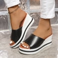 thumbnail image 3 of Rokment Platform Wedge Heeled Dress Slides Sandals for Women 2026 Summer Fashion Casual Color Block Comfortable Walking Slip on Chunky High Heels Beach Slippers Black Size 6.5, 3 of 6