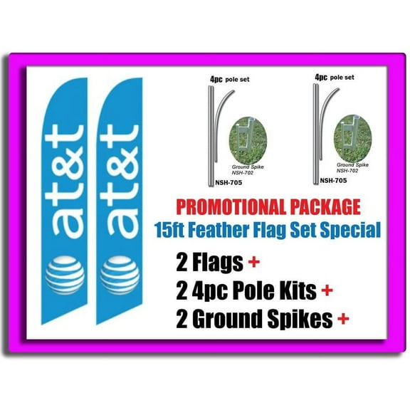 2 Pack of AT&T Advertising Feather Banner Swooper Flag Sign with Flag Pole Kits and Ground Stakes