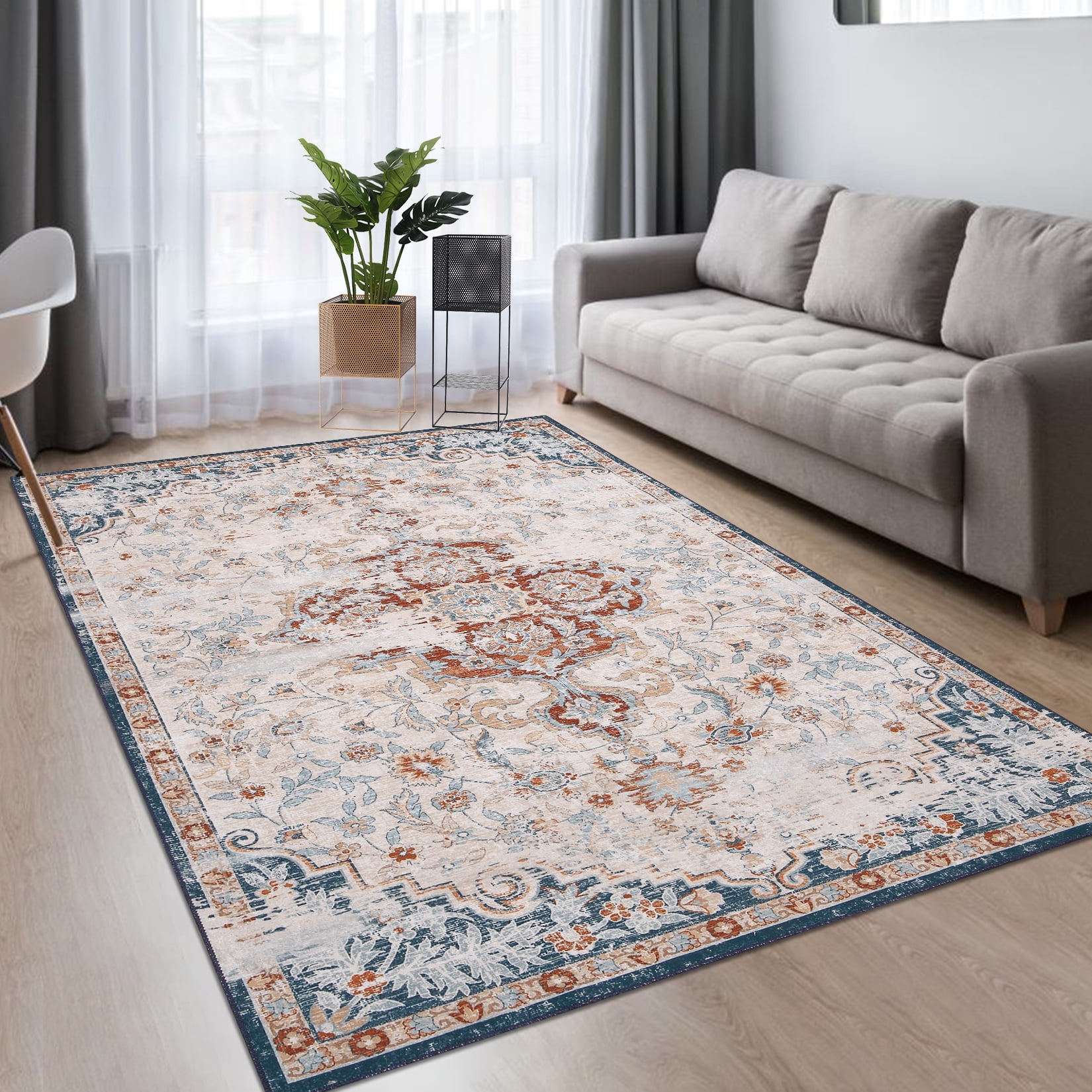 GlowSol 4' x 6' Area Rug for Living Room Bedroom Medallion Distressed ...