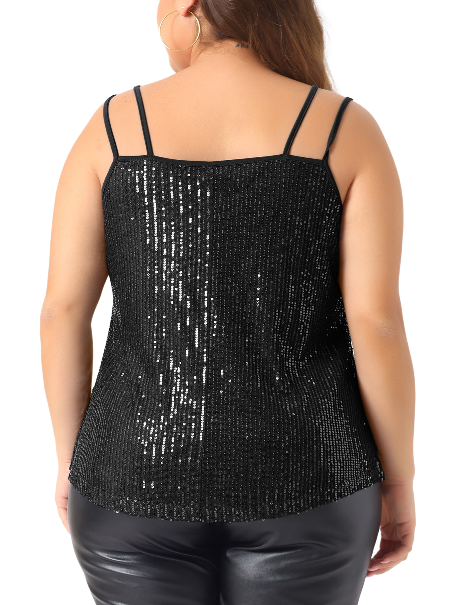 DARING DIVA Women's Plus Sequin Cami Tank Tops with Spaghetti Straps 4X Black