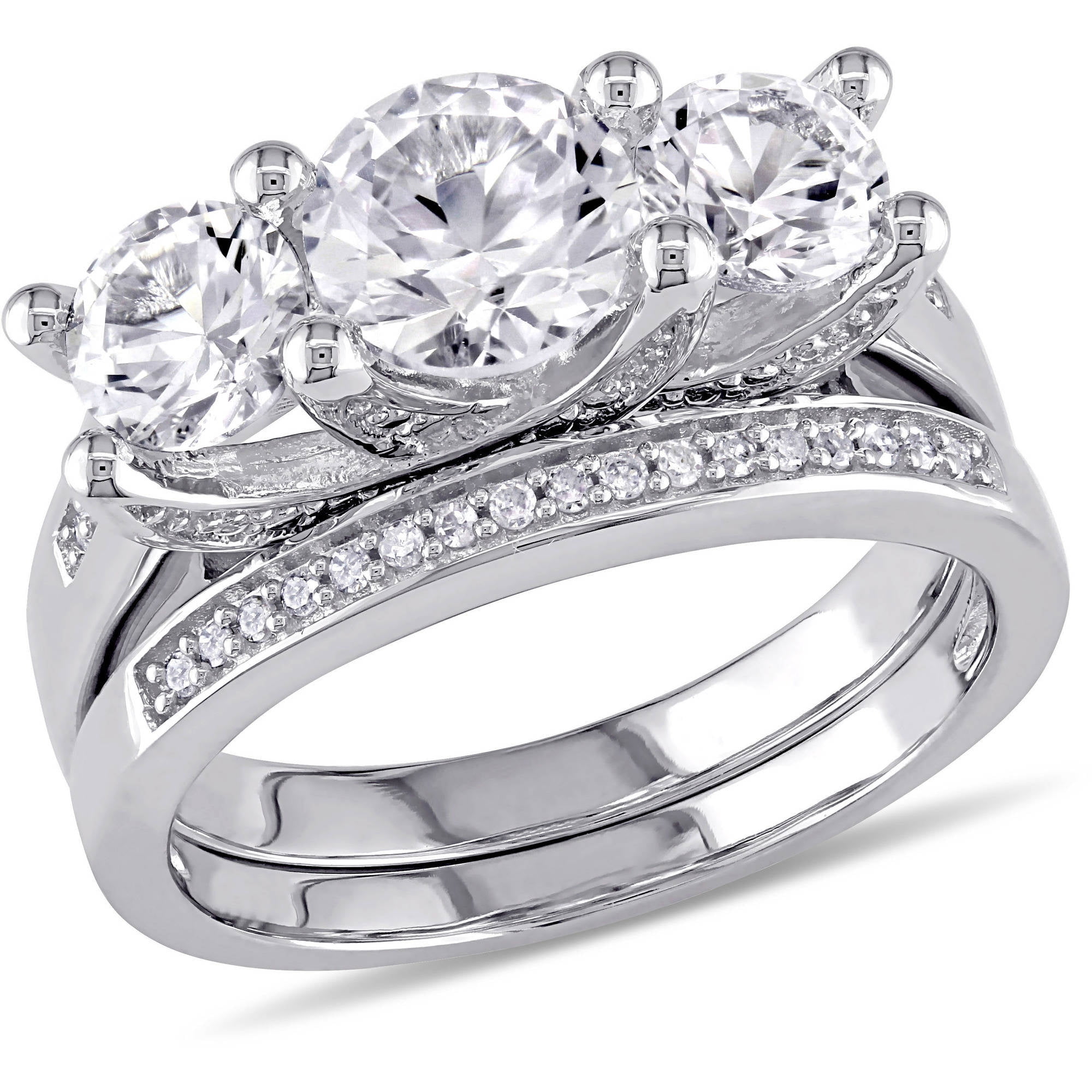 Miabella 2-5 8 Carat T.G.W. Created White Sapphire and Diamond-Accent 10kt White Gold Three-Stone Bridal Set by Miabella