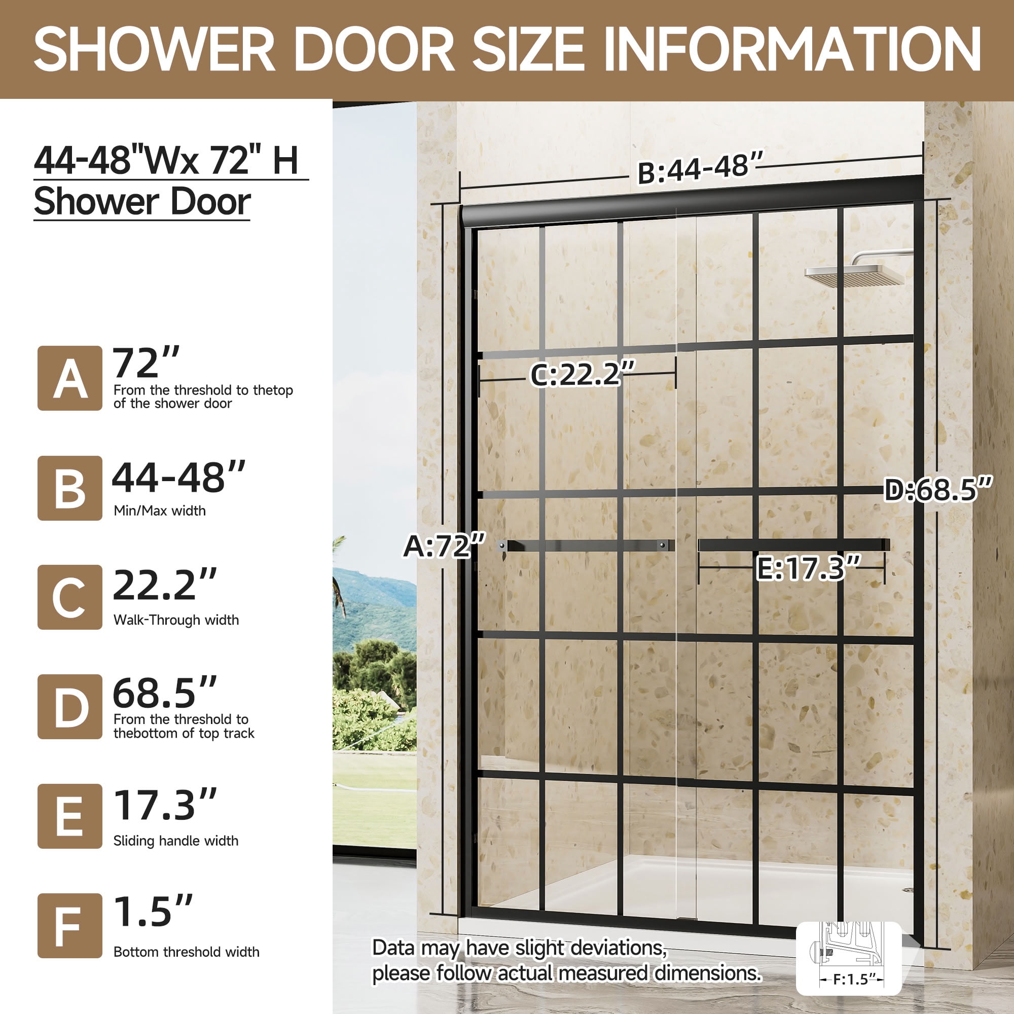 MAYEERTY Double Sliding Shower Door, Matte Black Aluminum Frame, 1/4" Tempered Glass with Nano Self-Cleaning Coating, Waterproof & Reversible Installation