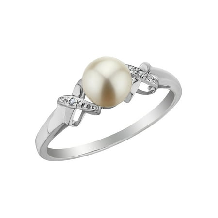 Alexandrite 10k Gold Ring - Cultured Freshwater Pearl Ring with Diamonds in 10K White Gold