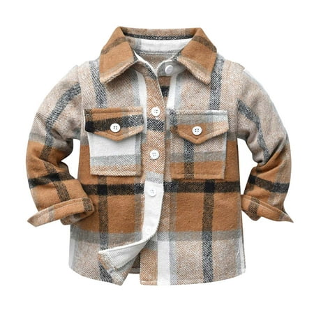 

ZCFZJW Sales! Little Kids Toddler Baby Boy Girl Flannel Shirt Jacket Plaid Long Sleeve Lapel Button Down Shacket Fall Winter Warm Coat Outwear(Coffee 2-3 Years)