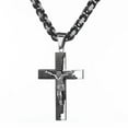 thumbnail image 2 of EOEMY Bible Jesus Cross Pendant Stainless Steel Necklace Byzantine Chain For Men Women-Silver Black-22Inch Or 55Cm, 2 of 6