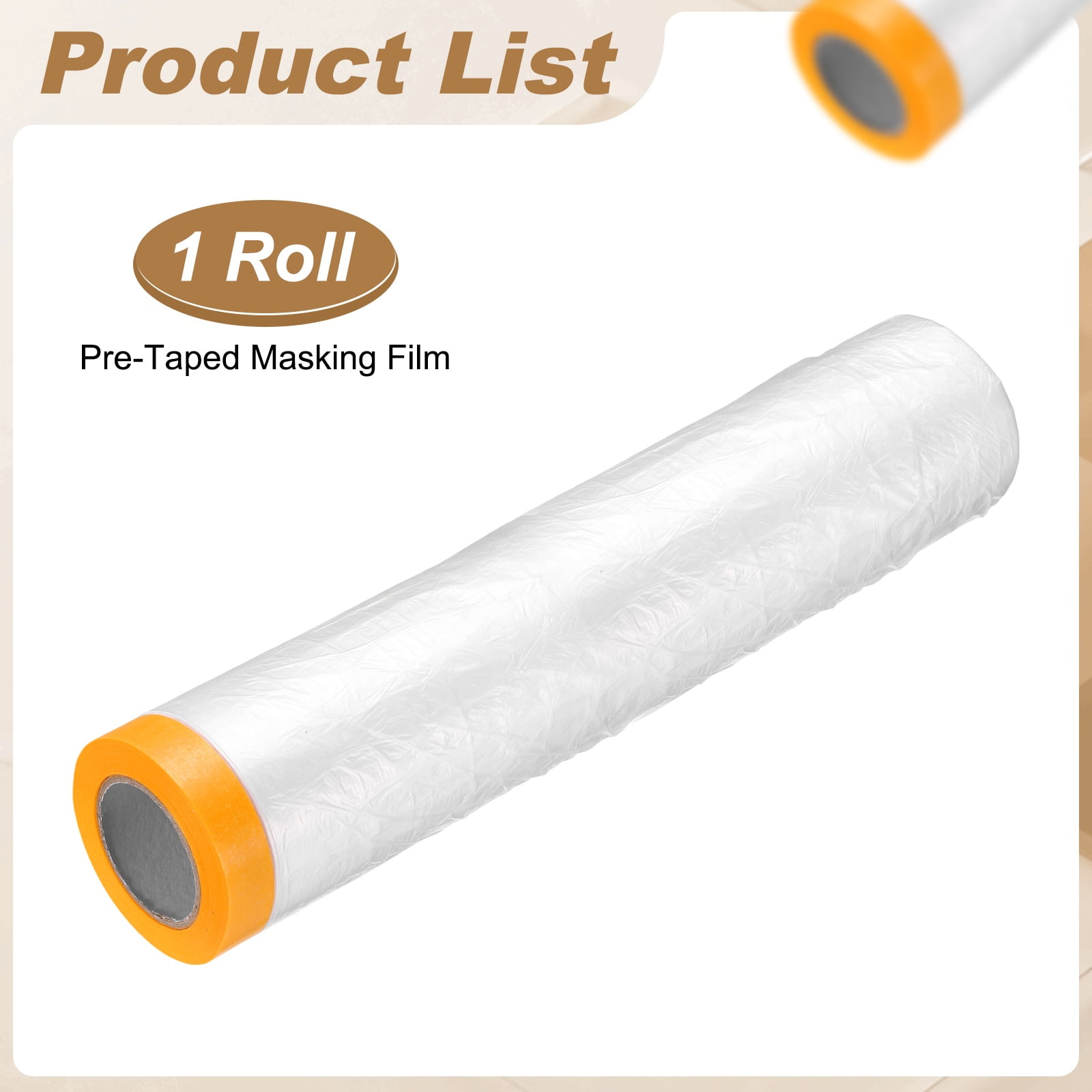Uxcell Pre-Taped Masking Film 157.5"x65ft Adhesive Tape and Drape Painters Plastic Drop Cloth Film with Tape Plastic Sheeting for Automotive Painting Covering, Clear