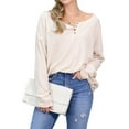 thumbnail image 2 of Doublju Women's Button Placket Long Sleeve Waffle Henley Top (S-3X), 2 of 4