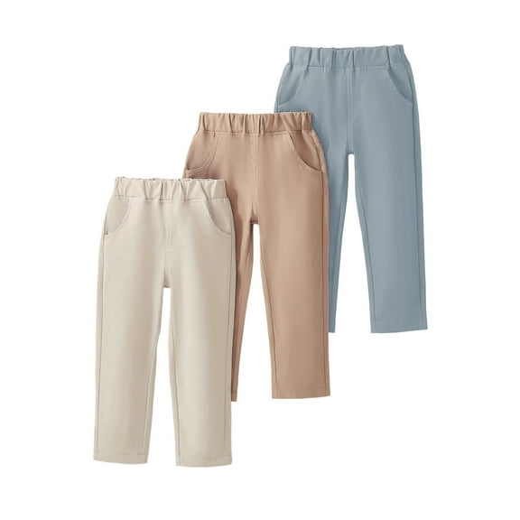 REDARER Boys Solid Color Elastic Waist Straight Leg Pants with Slant Pockets Three Piece Casual Trousers for Toddlers,Kids Clothing,Size:6-7 Years