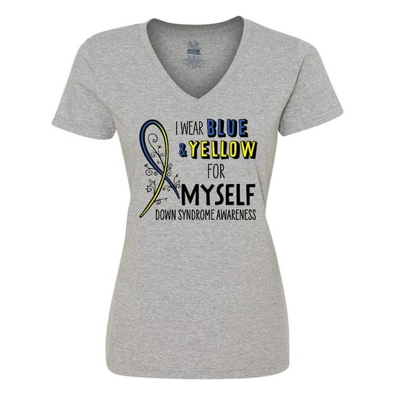 Inktastic I Wear Blue and Yellow for Myself- Down Syndrome awareness Women's V-Neck T-Shirt
