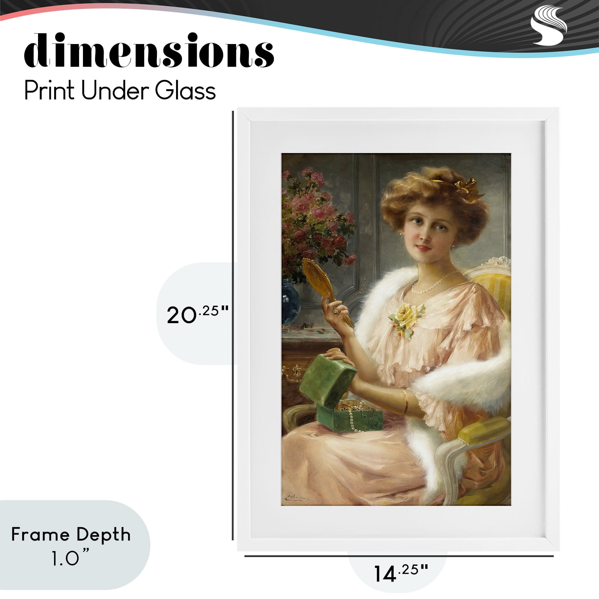 Stupell Industries Young Lady with Mirror White Framed Print Under Glass, design by Tina LeCour