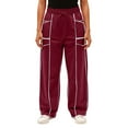 thumbnail image 4 of Dweltoz Womens Baggy Barrel Pants Drawstring Elastic Waisted Wide Leg Sweat Pant 2025 Trendy Color Block Casual Palazzo Pants with Pockets,Wine L, 4 of 4