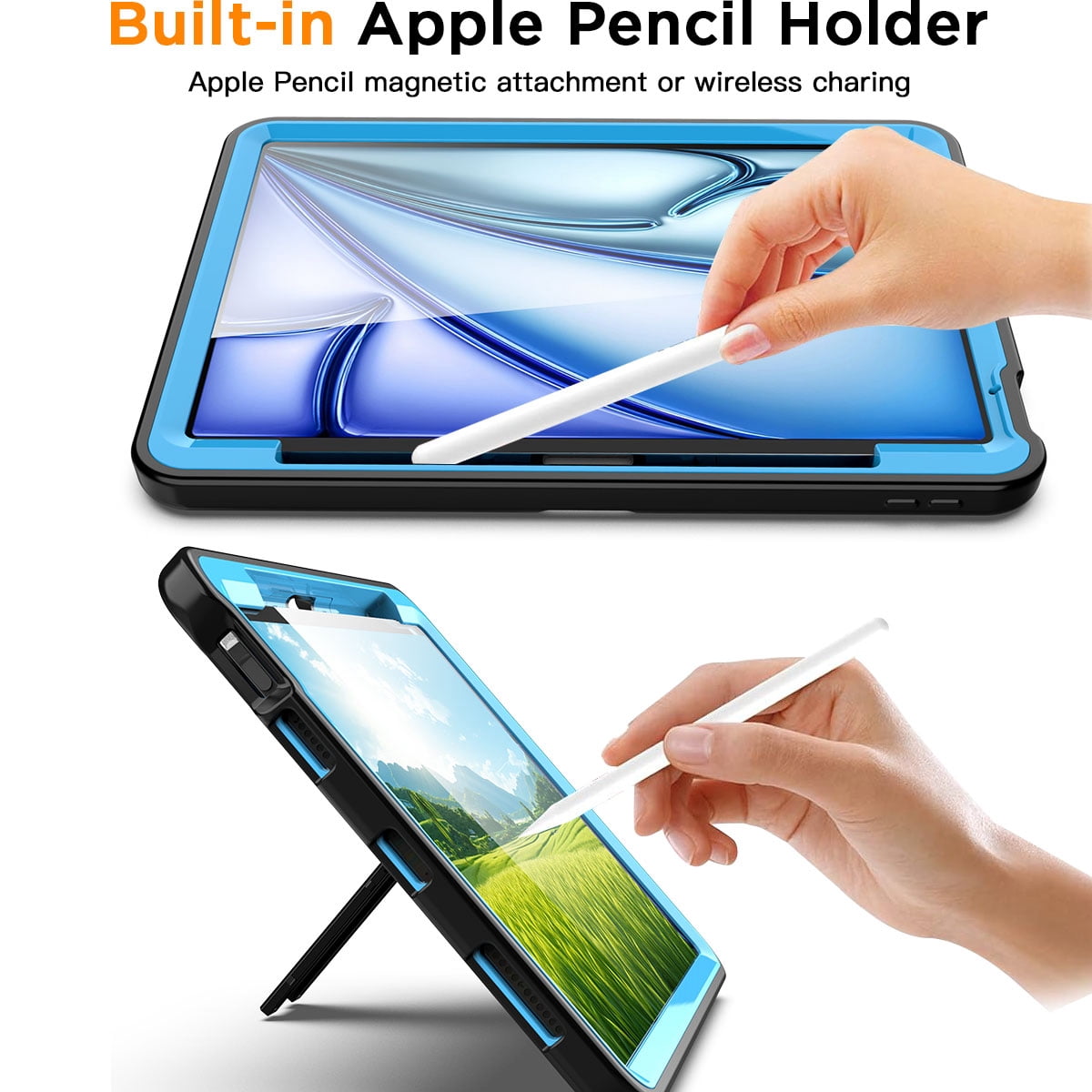 AICase For iPad Air 11-inch M2 (2024), iPad Air 5th 4th Generation 10.9 inch 2022 2020 Case with Pencil Holder,Heavy Duty Shockproof Stand Cover Screen Protector