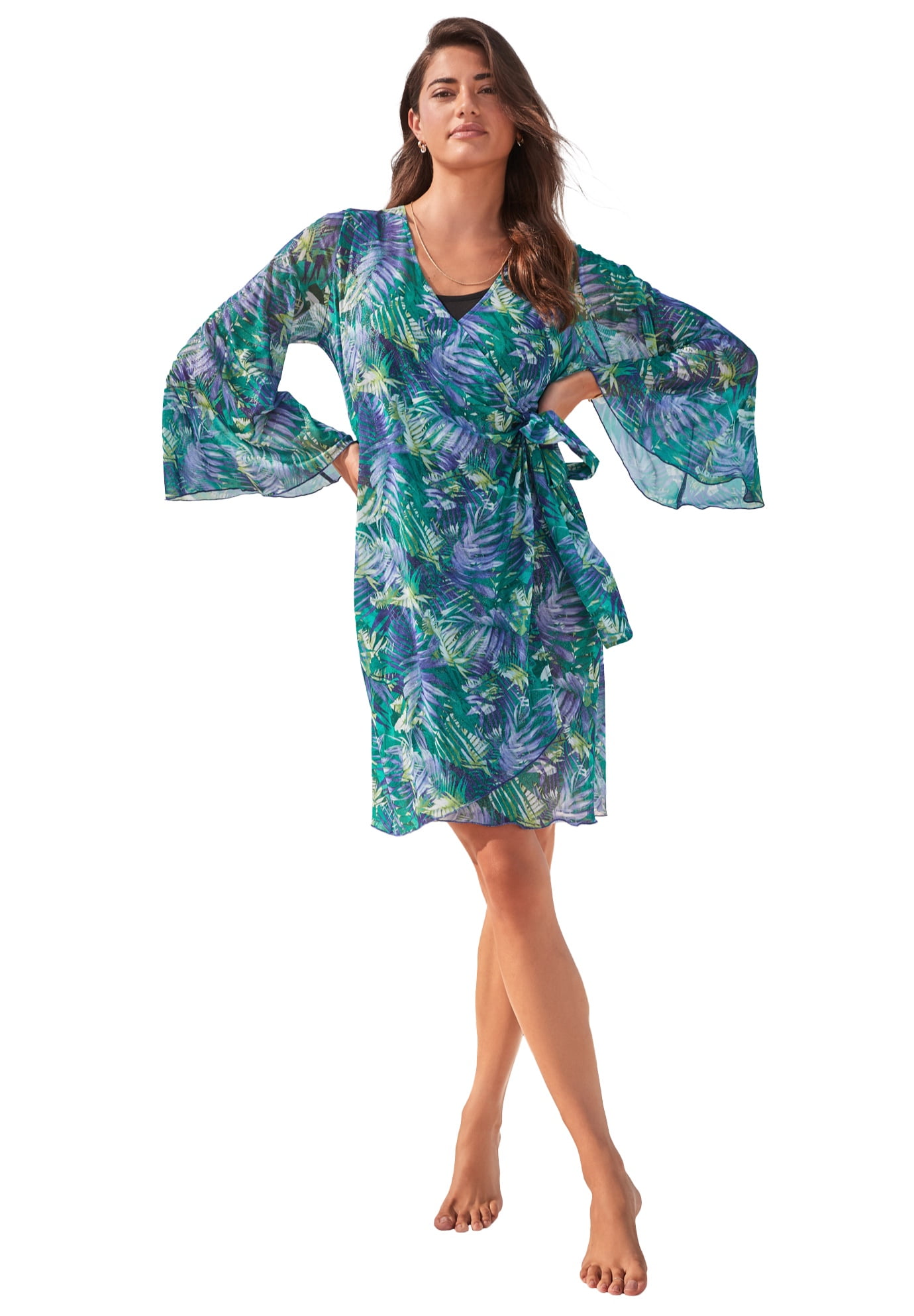 laser-cut off-the-shoulder swim dress Swim 365 Women's Plus Size Laser-Cut Off-The-Shoulder Swim Dress