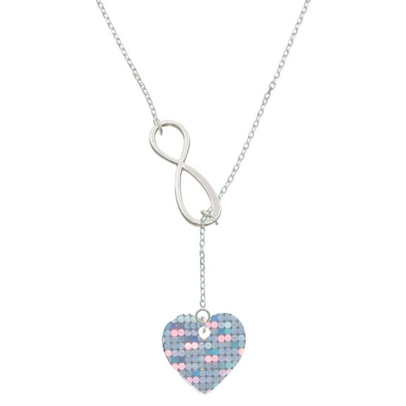 Delight Jewelry Acrylic Small Hologram Heart Silver tone Elegant Infinity Lariat Necklace