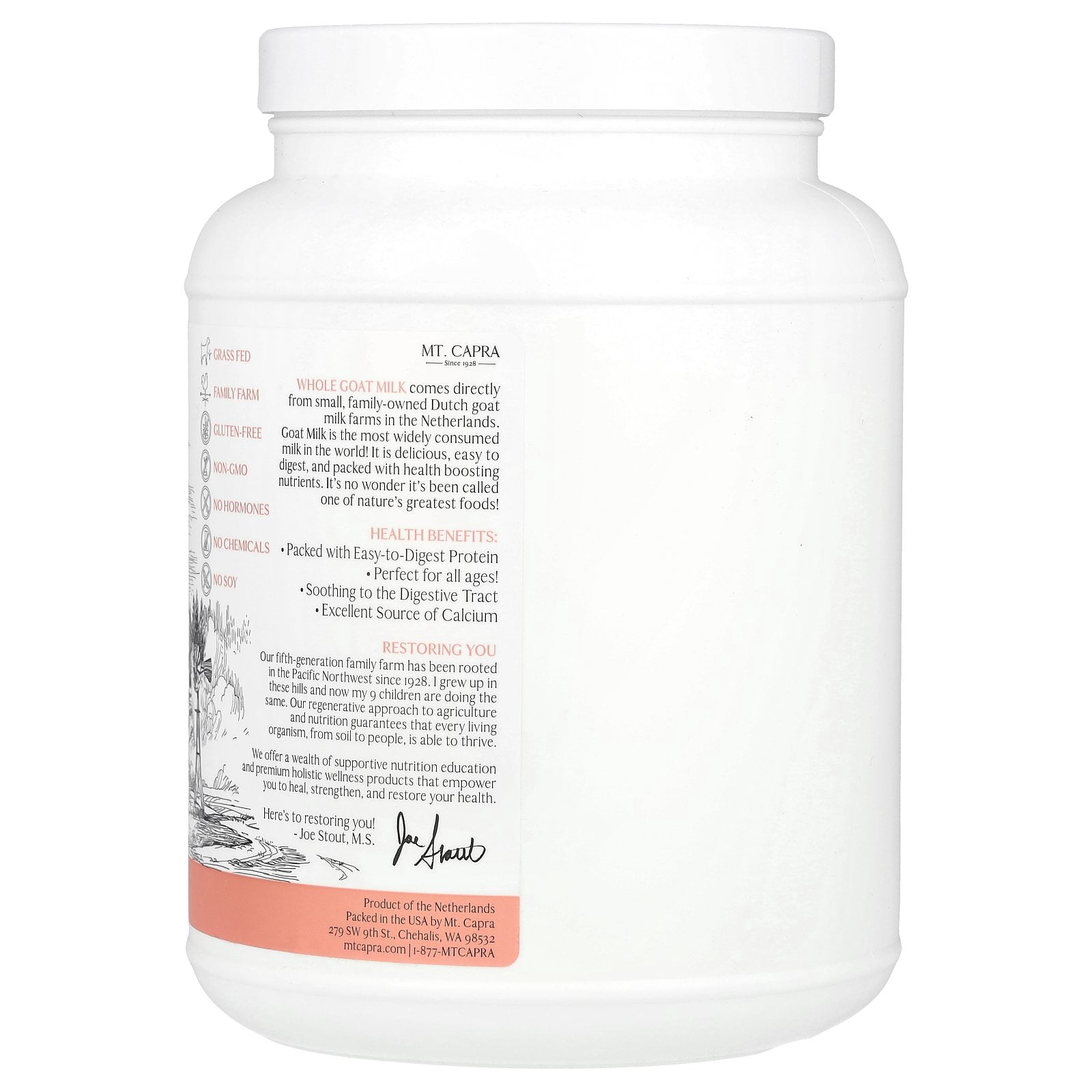 Mt. Capra Whole Goat Milk, 2.5 lb (1.13 kg)