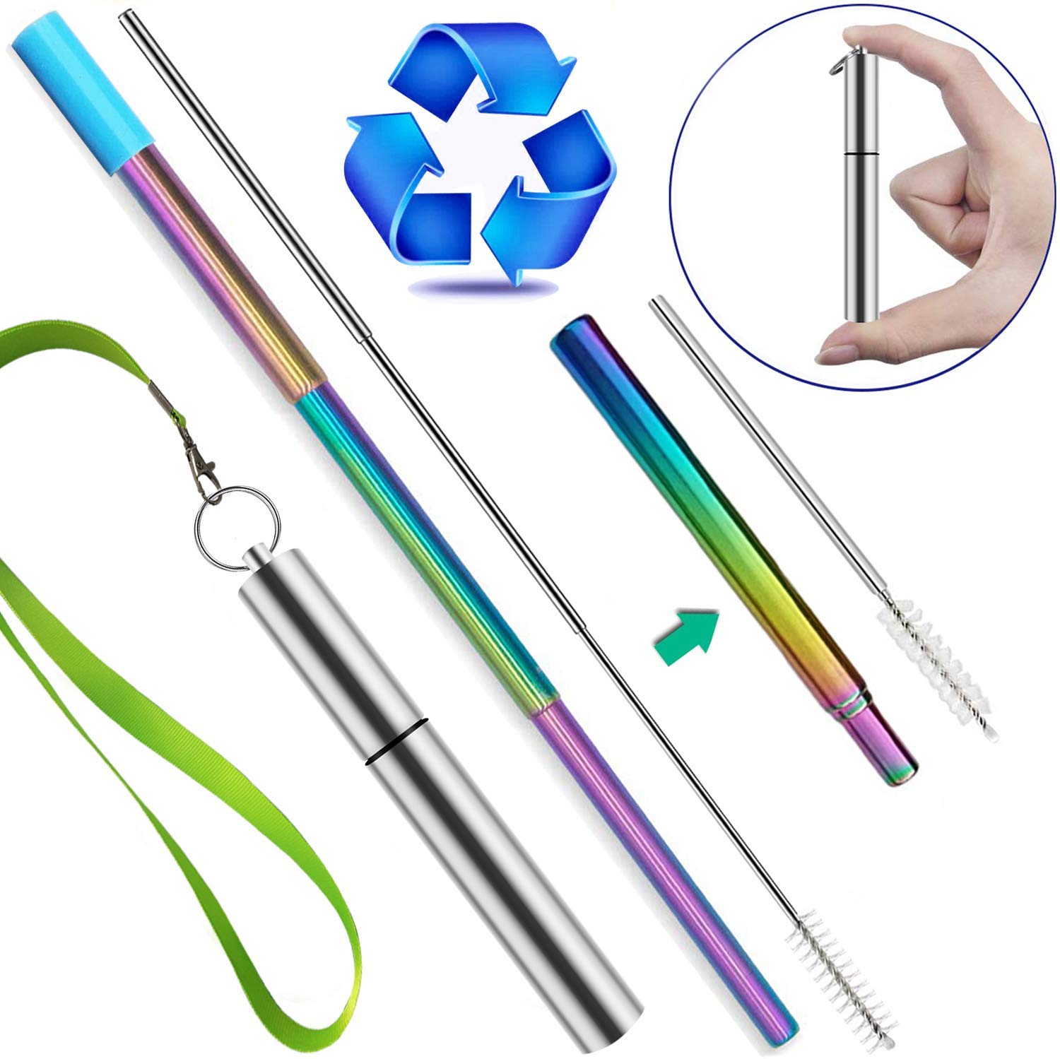 Reusable Straws with Case, Jeminar Portable Metal Straws for Drinks