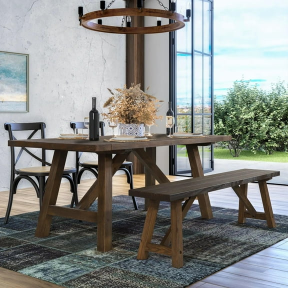 Grain Wood Furniture Cascais 72" Rectangular Table with Farmhouse Base in Brown Oak Top and Base