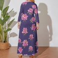 thumbnail image 4 of Large Size Purple Floral Diamond Pattern Long Sleeved Dress Women Dress for Parties Elegant Chic Evening Dresses, 4 of 7