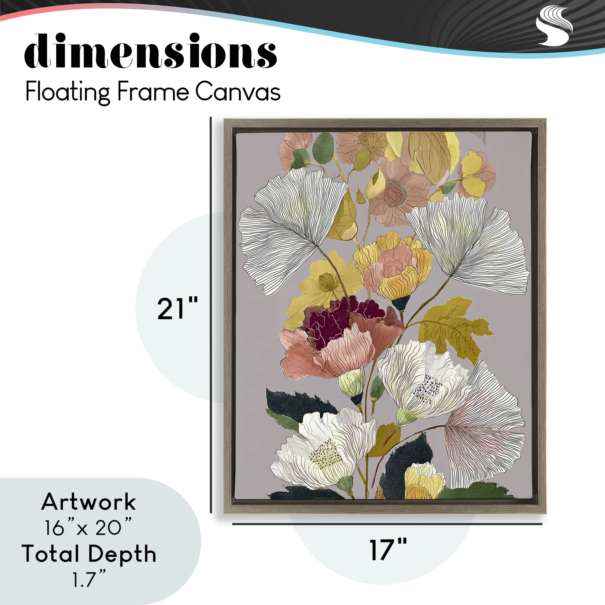 Detailed Foliage Leaves Brown Framed Floater Canvas Wall Art, design by Annabelle Hall