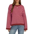 thumbnail image 2 of Women's Long Sleeve Sweater Striped Oversized Sweaters Casual Crewneck Knit Tops Pink M, 2 of 7